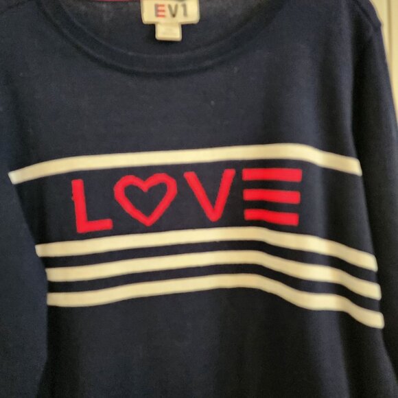 EV1 Navy Blue Crewneck Love Sweater XXL Polyester Cotton Blend Womens Lightweigh - Picture 2 of 6